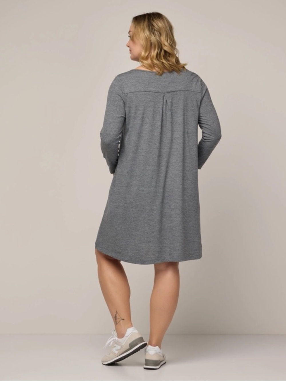 Wool& Rowena swing dress charcoal gray 0690 merino wool long sleeve medium - Picture 2 of 10